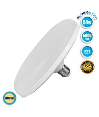GLOBOSTAR® UFO 78024 Λάμπα E27 F220 LED 54W 5000lm 180° AC 220-240V IP20 Θερμό Λευκό 2700K - Lumileds SMD Chip - Λευκό Γαλακτερό - Μ22 x Π22 x Υ8cm - 3 Χρόνια Εγγύηση